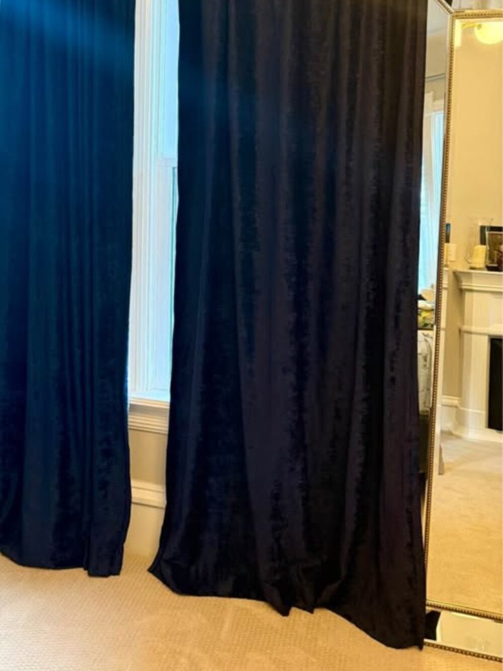 96” Velvet Chenille Drapes Curtains Blackout Navy Blue Set of 2 Panels - Picture 2 of 5